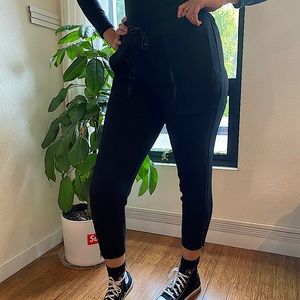 Mango Crepe Drawstring Pants w/ Leather Detail